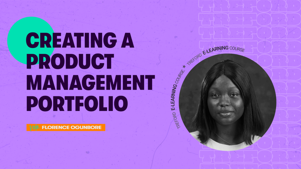 A course image displaying the title 'Creating a Product Management Portfolio' with a photo of a woman who is the course facilitator."